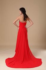 Normal Red Chiffon Split Prom Dance Dress With Panel Train