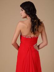 Normal Red Chiffon Split Prom Dance Dress With Panel Train