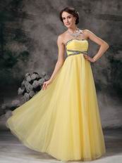 Strapless Backless Moon Yellow Tulle Prom Party Dress