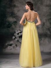 Strapless Backless Moon Yellow Tulle Prom Party Dress