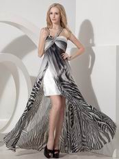 Printed Black And White Zebra Chiffon Skirt Prom Dress With Split