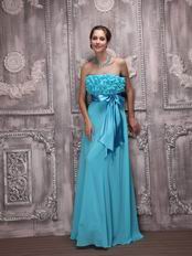 Aqua Blue Ruffles Chiffon Ebay Evening Dresses With Bowknot