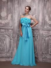 Aqua Blue Ruffles Chiffon Ebay Evening Dresses With Bowknot