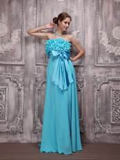 Aqua Blue Ruffles Chiffon Ebay Evening Dresses With Bowknot