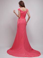 Off Shoulder Coral Red V-neck Dresses For Evening Wear