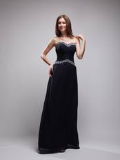 Sweetheart Beaded Column Black Chiffon Designer Prom Dresses