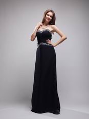 Sweetheart Beaded Column Black Chiffon Designer Prom Dresses