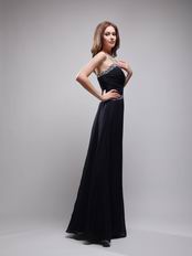 Sweetheart Beaded Column Black Chiffon Designer Prom Dresses