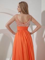 Not Expensive Spaghetti Straps Orange Chiffon Beaded Prom Dress