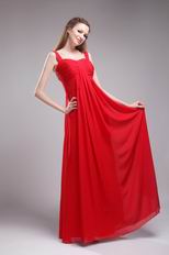 Straps Floor-length Red Chiffon Ruch Sweetheart Vest Prom Dress