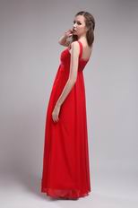 Straps Floor-length Red Chiffon Ruch Sweetheart Vest Prom Dress