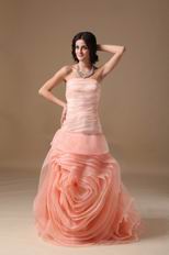 Fading Color Watermelon Prom Dress With Rolled Fabric Flowers