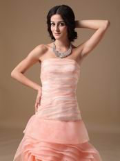 Fading Color Watermelon Prom Dress With Rolled Fabric Flowers