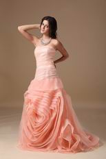 Fading Color Watermelon Prom Dress With Rolled Fabric Flowers