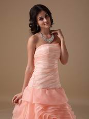 Fading Color Watermelon Prom Dress With Rolled Fabric Flowers