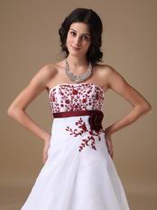 Cheap White Prom Dress With Wine Red Embroidery Details