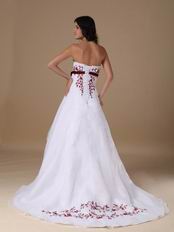 Cheap White Prom Dress With Wine Red Embroidery Details