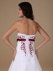 Cheap White Prom Dress With Wine Red Embroidery Details