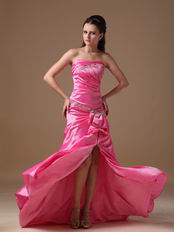 Strapless Side Split Skirt Lace Up Fuchsia Prom Type Dress