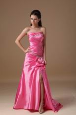 Strapless Side Split Skirt Lace Up Fuchsia Prom Type Dress