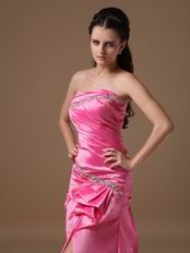 Strapless Side Split Skirt Lace Up Fuchsia Prom Type Dress