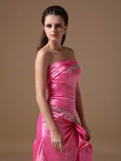 Strapless Side Split Skirt Lace Up Fuchsia Prom Type Dress