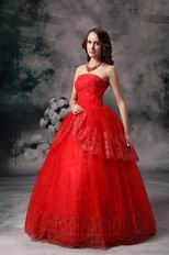 Strapless Wine Red Organza Puffy Prom Quinceanera Dress