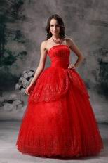 Strapless Wine Red Organza Puffy Prom Quinceanera Dress