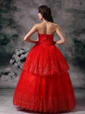 Strapless Wine Red Organza Puffy Prom Quinceanera Dress