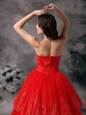 Strapless Wine Red Organza Puffy Prom Quinceanera Dress
