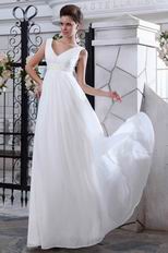 Cheap V-neck White Chiffon Very Formal Prom Dresses