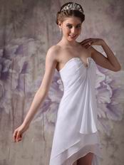 V-Shaped Strapless High-low Skirt White Chiffon Prom Girl Dress