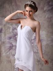 V-Shaped Strapless High-low Skirt White Chiffon Prom Girl Dress
