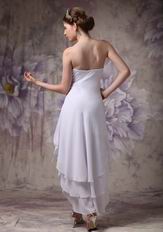 V-Shaped Strapless High-low Skirt White Chiffon Prom Girl Dress