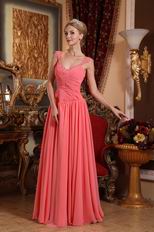 New Fashion 2014 V-neck Watermelon Chiffon Prom Girl Dress