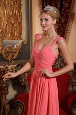 New Fashion 2014 V-neck Watermelon Chiffon Prom Girl Dress