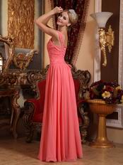 New Fashion 2014 V-neck Watermelon Chiffon Prom Girl Dress