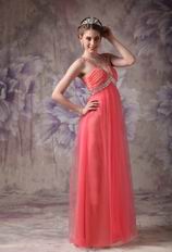 Cheap V-neck Watermelon Chiffon Dress For 2014 Prom Wear