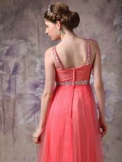 Cheap V-neck Watermelon Chiffon Dress For 2014 Prom Wear