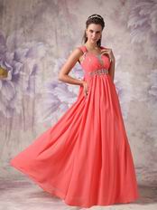 Straps Watermelon Pink Chiffon Prom Party Dress For Sale