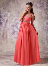 Straps Watermelon Pink Chiffon Prom Party Dress For Sale