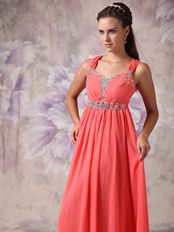 Straps Watermelon Pink Chiffon Prom Party Dress For Sale