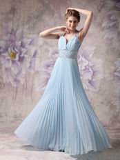 Halter Top Pleated Baby Blue Girls Wear Prom Dresses