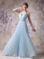 Halter Top Pleated Baby Blue Girls Wear Prom Dresses