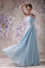 Halter Top Pleated Baby Blue Girls Wear Prom Dresses