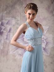 Halter Top Pleated Baby Blue Girls Wear Prom Dresses