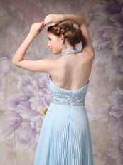 Halter Top Pleated Baby Blue Girls Wear Prom Dresses