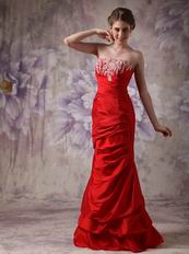 Strapless Applique Bodice Wine Red Chiffon Prom Dress Gowns