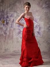 Strapless Applique Bodice Wine Red Chiffon Prom Dress Gowns