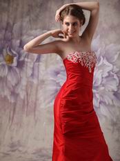 Strapless Applique Bodice Wine Red Chiffon Prom Dress Gowns